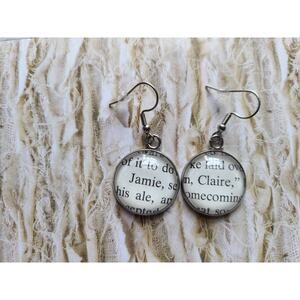 Jamie and Claire pendant earrings made with Outlander book pages